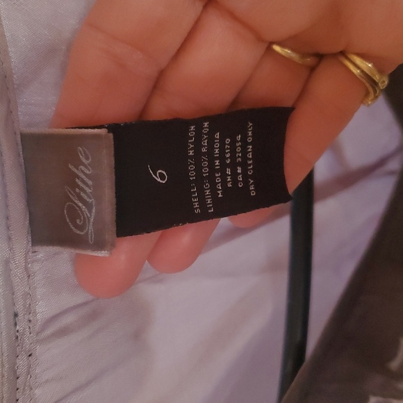 Lithe Laurel Elegant Lace Trim Ruffled Neckline Cap Slv Nylon Rayon Sz 6 Dress - Picture 3 of 12